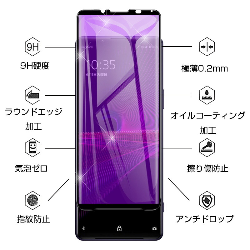 Xperia 1 III A101 ブルーライトカット ガラスフィルム 3D 0.2mm