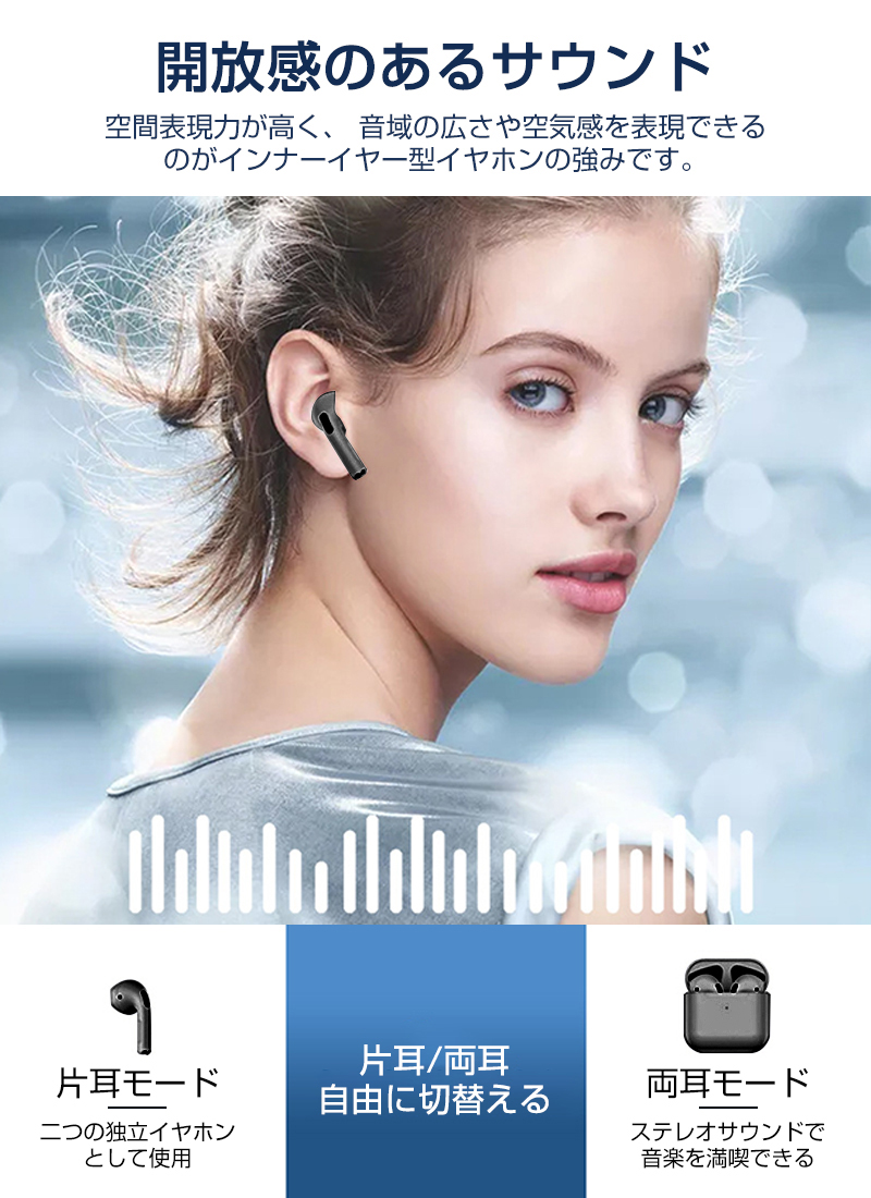 ワイヤレスイヤホン Bluetooth5.3 ワイヤレスヘッドセット ブルートゥースイヤホン インナーイヤー型 TWS 自動ペアリング HiFi 高音質 マイク内蔵 タッチ制御｜slub-shop｜12