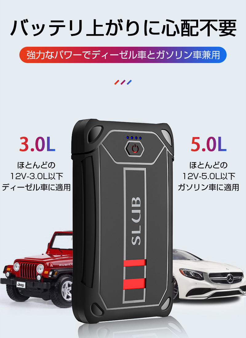 ジャンプスターター 12V車用エンジンスターター 防災電源 バッテリー上がり 外部バッテリー (最大5.0Lガソリン車 3.0Lディーゼル車に対応)  16000mAh大容量 防水 : slub-1223 : SLUB-ショップ - 通販 - Yahoo!ショッピング