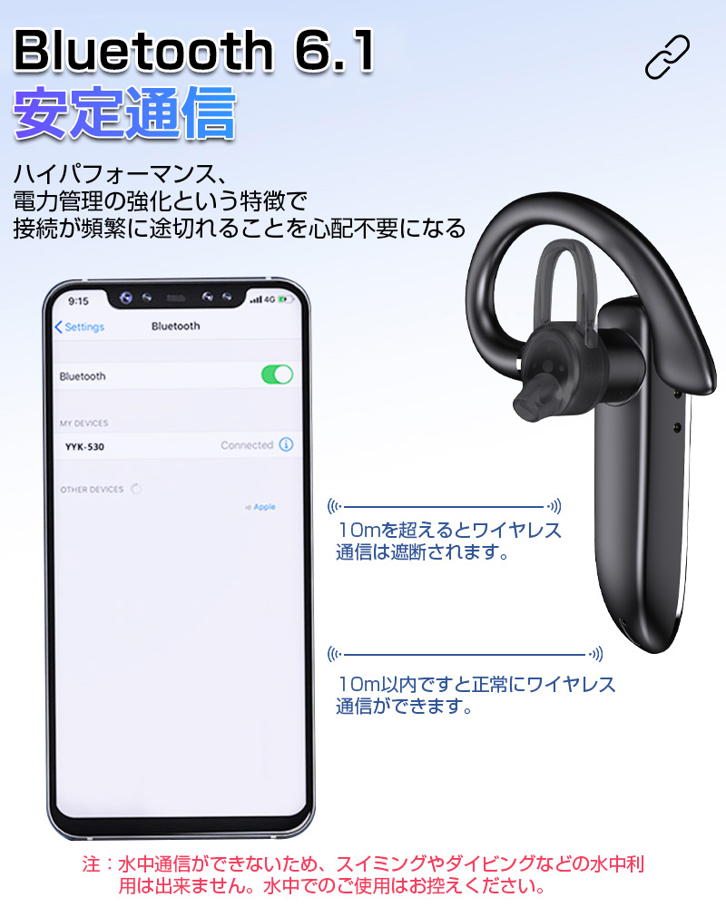 ワイヤレスイヤホン Bluetooth6.1 マイク内蔵 クリア通話 耳掛け式 両耳兼用 高音質 超軽量 運動用 テレワーク 防水防滴仕様【PL保険加入済み製品・安心】 関連画像4