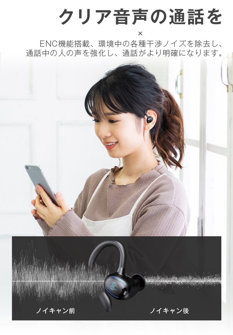 完全ワイヤレスイヤホン Bluetooth5.3 耳かけ式 遮音性が抜群なカナル型 スポーツ向け TWSヘッドセット HiFi 片耳/両耳モード iOS/Android/Windows適用｜slub-shop｜13
