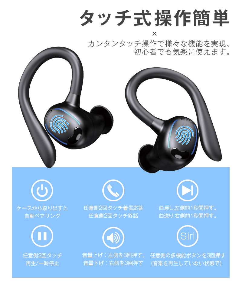 完全ワイヤレスイヤホン Bluetooth5.3 耳かけ式 遮音性が抜群なカナル型 スポーツ向け TWSヘッドセット HiFi 片耳/両耳モード iOS/Android/Windows適用｜slub-shop｜15