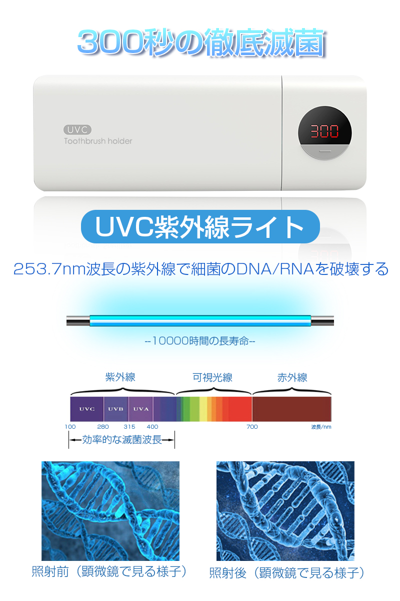 歯ブラシ滅菌器 UV紫外線ライト UV-C 歯ブラシ除菌器 静音 コードレス 衛生 収納 壁掛け オーラルケア 殺菌 除菌率99% 90日あんしん保証付き ギフト プレゼント｜slub-shop｜08