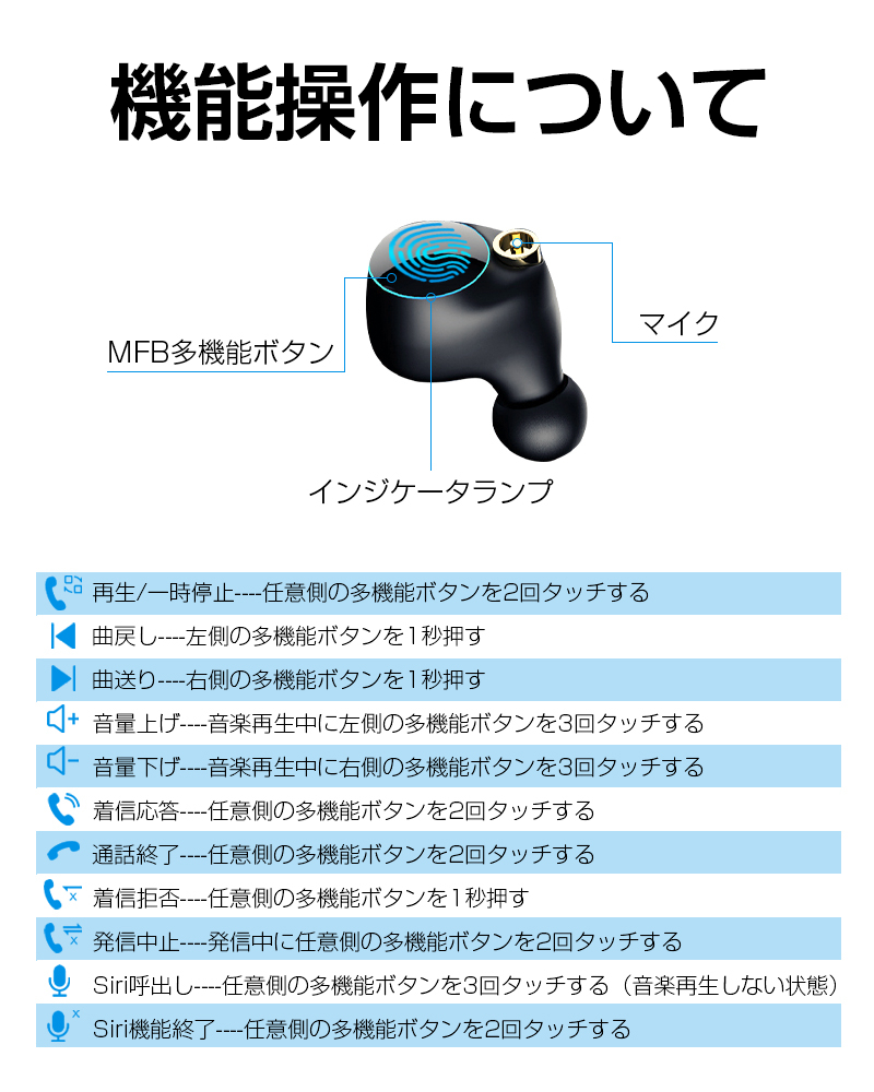 ワイヤレスイヤホン Bluetooth5.3 防水 両耳/片耳 小型軽量 充電ケース