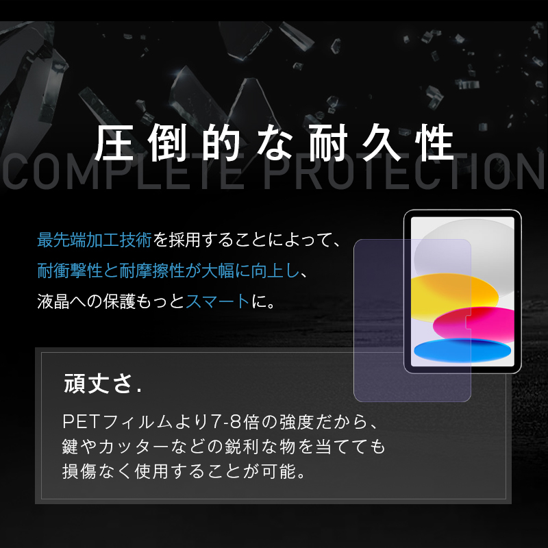 iPad 第10世代 強化ガラス保護フィルム ブルーライトカット 2022新型 第10世代 10.9インチ 液晶保護 耐衝撃 指紋防止 ケース対応 気泡レス 簡単貼付け 9H硬度｜slub-shop｜03