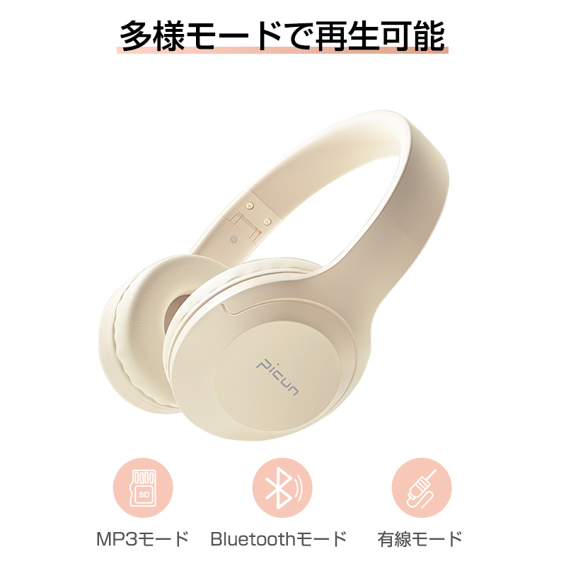 ワイヤレスイヤホン ヘッドホン Bluetooth5.3 超低遅延 wireless ヘッドセット SDカード対応 MP3役 マイク内蔵 3.5mmオーディオケーブル付き 有線無線両用｜slub-shop｜16