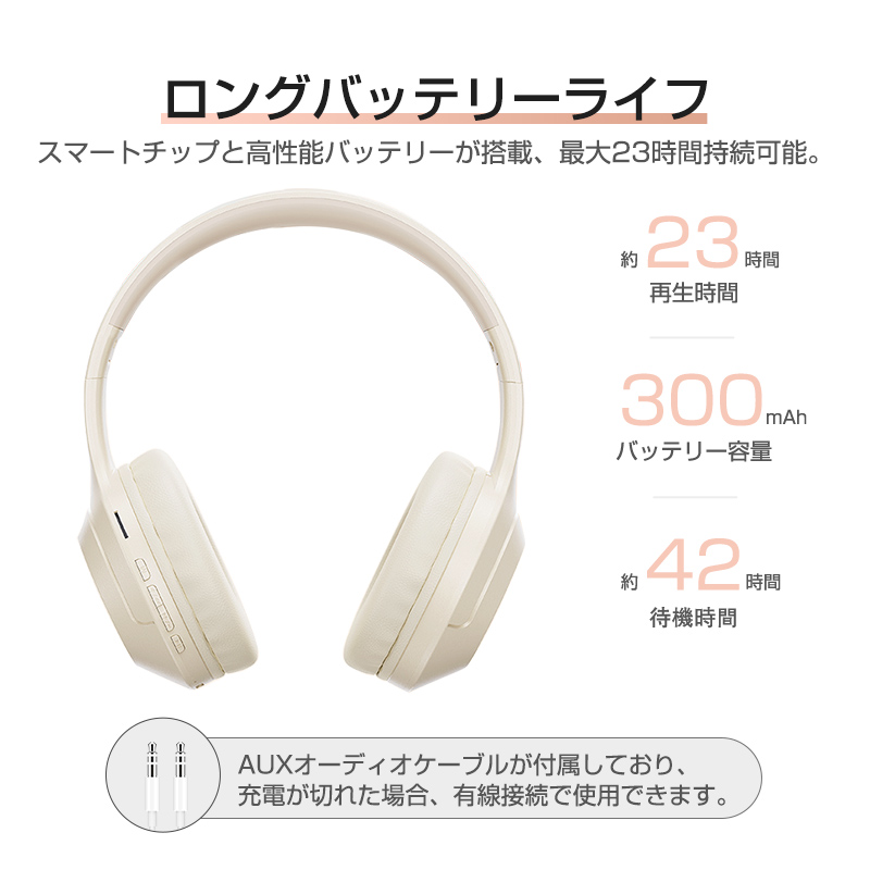 ワイヤレスイヤホン ヘッドホン Bluetooth5.3 超低遅延 wireless ヘッドセット SDカード対応 MP3役 マイク内蔵 3.5mmオーディオケーブル付き 有線無線両用｜slub-shop｜06