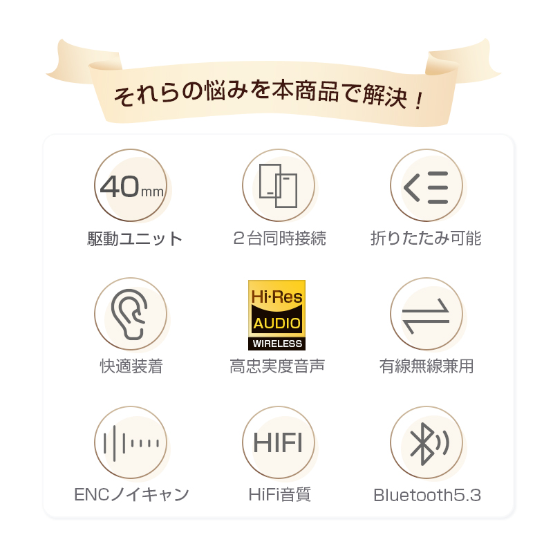 ワイヤレスヘッドホン Bluetooth5.3 超低遅延 wireless ANCアクティブノイズキャンセリング マイク内蔵 ENC通話ノイキャン HiFi高音質 収納便利 USB充電｜slub-shop｜04