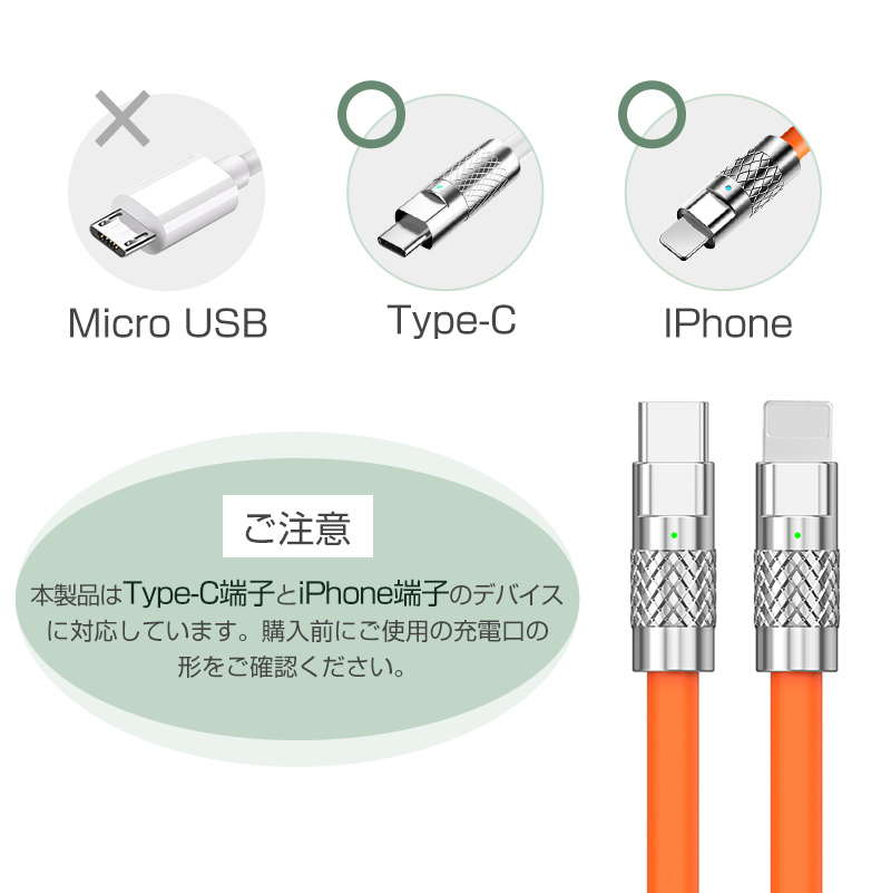 USB Type-Cケーブル 亜鉛合金プラグ Type-C iPhone 5倍強度 急速充電ケーブル 結束バンド付き シリコンケーブル 充電コード 1メートル｜slub-shop｜22