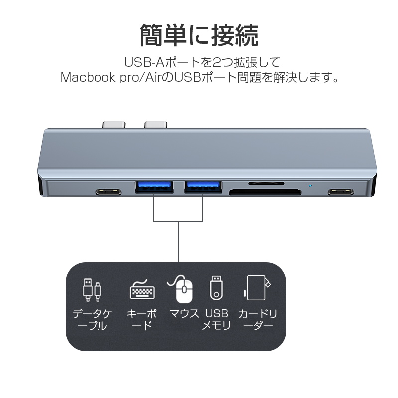 ドッキングステーション 7in1 高速データ伝送 ポート増設 機能拡張 MacBook Pro / MacBook Air対応 Thunderbolt ダブルType-CポートMacBook専用 マルチハブ｜slub-shop｜12