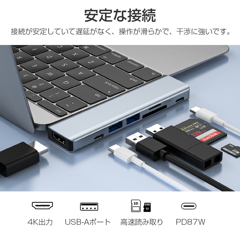 ドッキングステーション 7in1ドッキングハブ 多機能 USB ハブ Type-C ハブ PD急速充電対応 最大87W HDMI出力 USB3.0対応 2USB-Aポート SD/TFカードリーダー｜slub-shop｜13