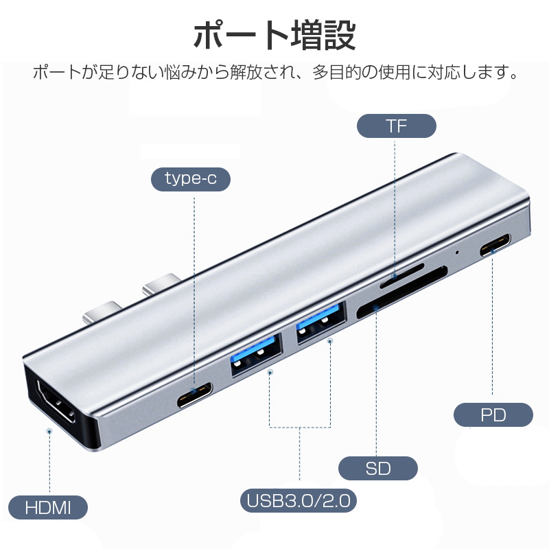 ドッキングステーション 7in1ドッキングハブ 多機能 USB ハブ Type-C ハブ PD急速充電対応 最大87W HDMI出力 USB3.0対応 2USB-Aポート SD/TFカードリーダー｜slub-shop｜17