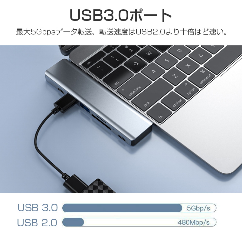 ドッキングステーション 7in1ドッキングハブ 多機能 USB ハブ Type-C ハブ PD急速充電対応 最大87W HDMI出力 USB3.0対応 2USB-Aポート SD/TFカードリーダー｜slub-shop｜07