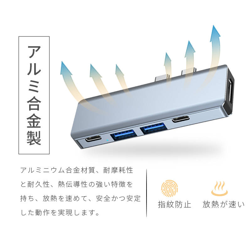 USBハブ ドッキングステーション 5in1 持ち運び便利 MacBook Pro / MacBook Air対応 Thunderbolt ダブルType-Cポート 2つUSBポート ハブ 90日保証付き｜slub-shop｜11