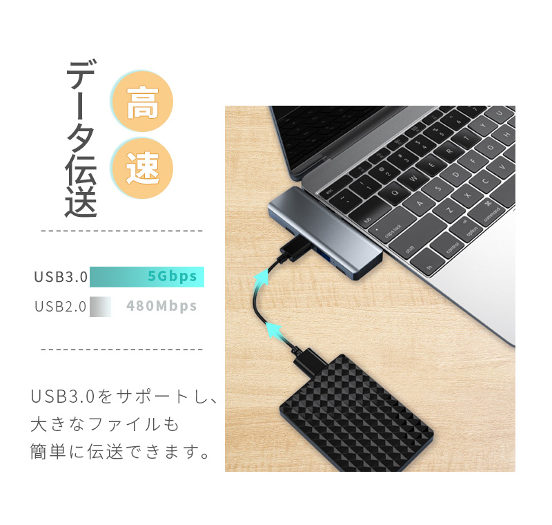 USB C ハブ USB Cドック 5in1ハブ ドッキングステーション コードレス 変換アダプター 87W PD充電対応 急速充電 4K HDMI出力 USB3.0高速データ伝送対応｜slub-shop｜09