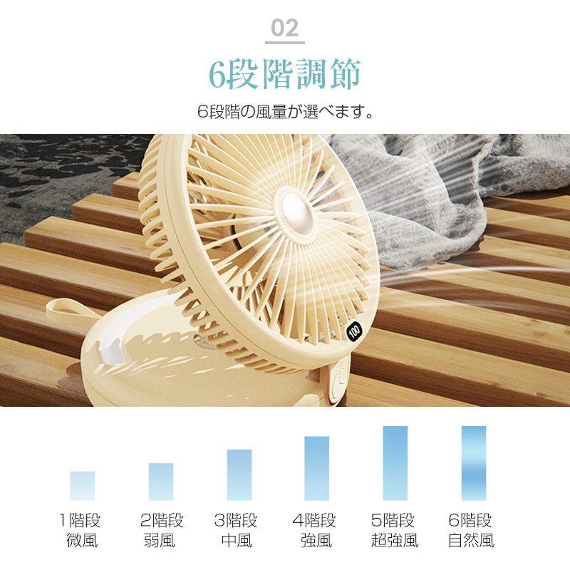 扇風機 卓上 壁掛け 2WAY 4000mAh電池内蔵 最大15時間持続 省エネ 120°左右首振り 軽量 パワフル 広角送風 季節家電 クール用品 空気循環 涼しい 暑気払い｜slub-shop｜09