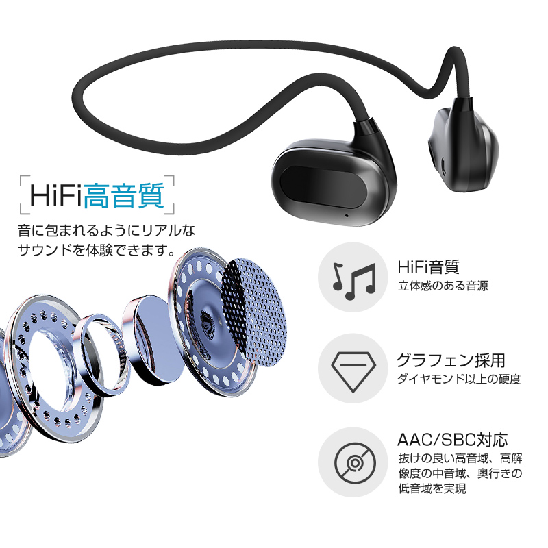 骨伝導イヤホン Bluetooth5.3 耳を塞がない ながら聴き 耳掛け式 ワイヤレスヘッドホン ブルートゥースイヤホン Type-C充電 18g 超軽量 110mAh大容量｜slub-shop｜09