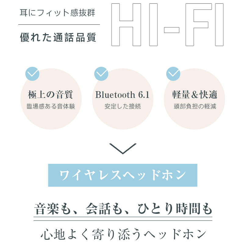 ワイヤレスヘッドホン イヤホン ヘッドセット Bluetooth6.1 ブルートゥースイヤホン クリア通話 HiFi高音質 ステレオサウンド【PL保険加入済み製品・安心】 関連画像2