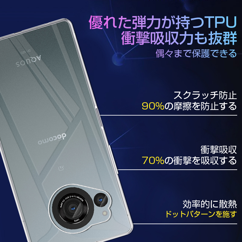 AQUOS R8 SH-52D 保護ケース スマホケース TPU スマホカバー 携帯電話ケース 衝撃吸収 擦り傷防止 耐衝撃 摩擦防止 薄型 軽量 ソフトケース クリア 滑り止め｜slub-shop｜14