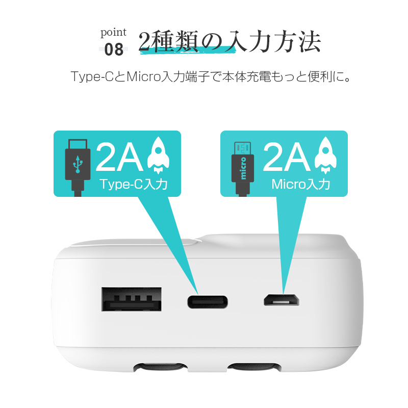 モバイルバッテリー 20000mAh 2本ケーブル内蔵 USB-A出力 Type-C出力ケーブル Type-C入力 Micro入力 iPhone出力ケーブル 3台同時充電 2A充電 パワーバンク｜slub-shop｜14