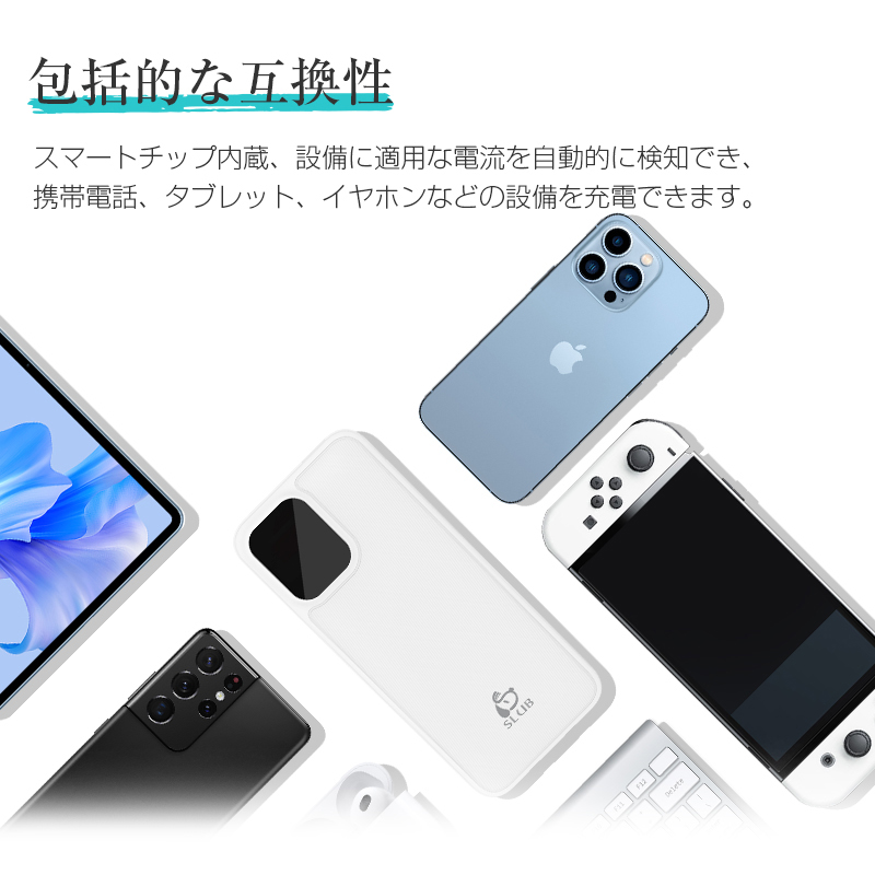 モバイルバッテリー 20000mAh 2本ケーブル内蔵 USB-A出力 Type-C出力ケーブル Type-C入力 Micro入力 iPhone出力ケーブル 3台同時充電 2A充電 パワーバンク｜slub-shop｜15