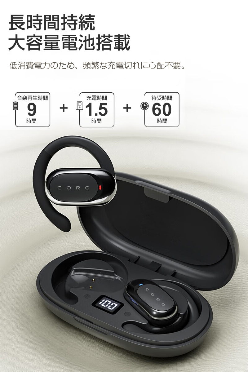 OWS 空気伝導イヤホン Bluetooth5.3 耳かけ式 オープンイヤー 生活防水