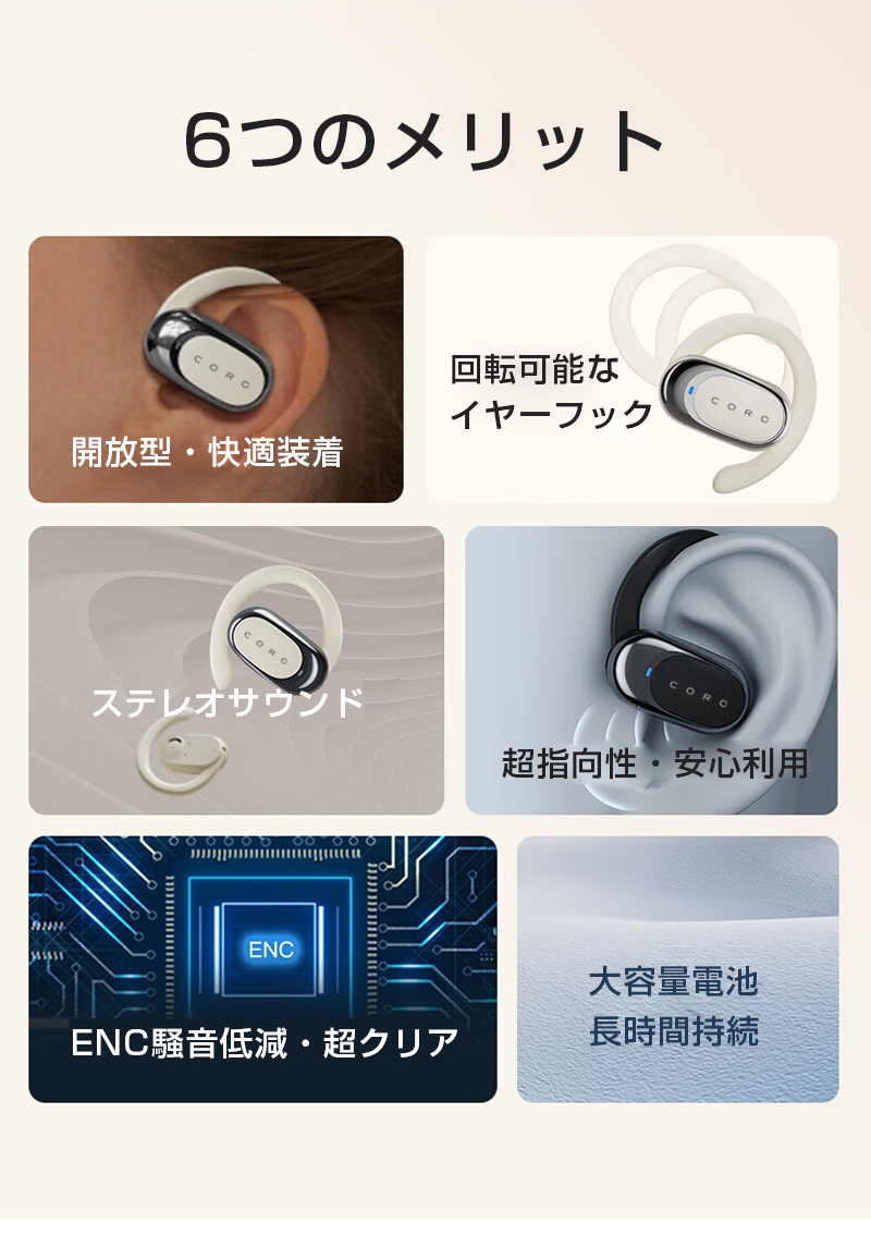 OWS 空気伝導イヤホン Bluetooth5.3 耳かけ式 オープンイヤー 生活防水 高音質 マイク内蔵 ENC クリア通話 コンパクト Type-C充電【PL保険加入済み製品・安心】