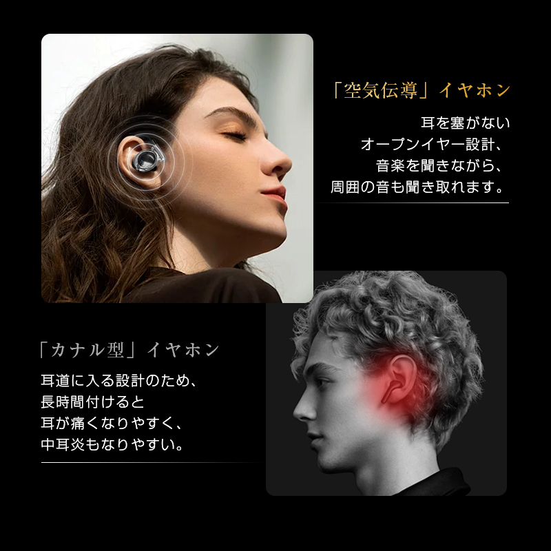 空気伝導イヤホン OWS式 オープンイヤー TWS ワイヤレスヘッド