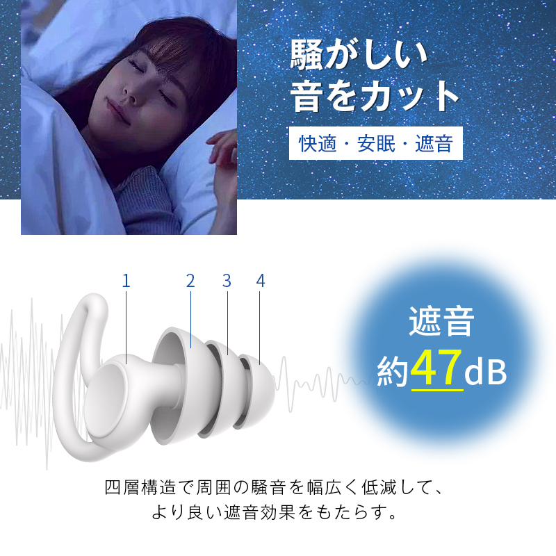 耳栓 睡眠用 遮音 フィット 最大47dB音圧減衰 高性能みみせん 耐久性＆柔軟性バツグン ケース付き S M L（3ペア6個）シリコン 騒音カット 聴覚保護 いびき対策｜slub-shop｜08