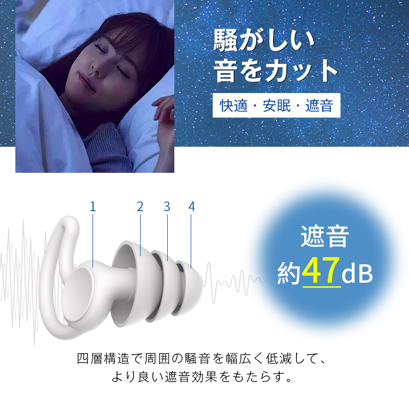 耳栓 睡眠用 遮音 フィット 最大47dB音圧減衰 高性能みみせん 耐久性