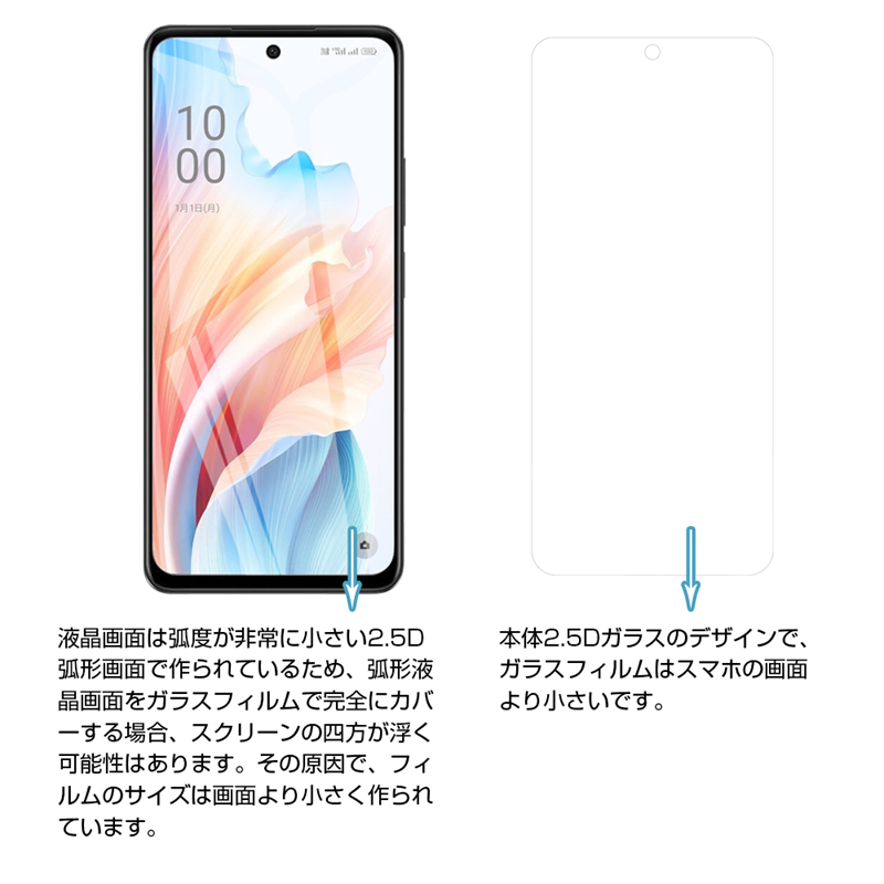 OPPO A79 5G 強化ガラスフィルム A303OP/CPH2557 画面保護 高透過率 画面保護 高透過率  表面硬度9H 簡単貼り付け 気泡ゼロ 送料無料｜slub-shop｜03