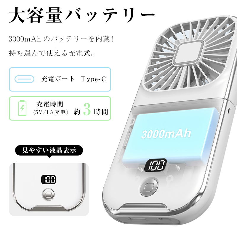 首かけ扇風機 マスク 蒸れ解消 卓上扇風機 携帯扇風機 LEDライト付き ネックバンド型ファン USB充電式 3段風量調節【PL保険加入済み製品・安心】 | SLUB | 15