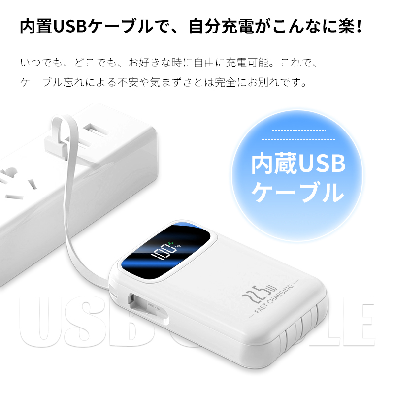 SLUB モバイルバッテリー 20000mAh 74Wh 大容量 4本ケーブル内蔵
