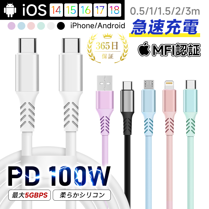 Type-C to Type-C�P�[�u�� USB-A Type-C iPhone Lightning Micro PD100W ����0.5m/1m/1.5m/2m/3m iPhone17/16e�[�d�P�[�u�� iPad �yPL�ی������ςݐ��i�E���S�z