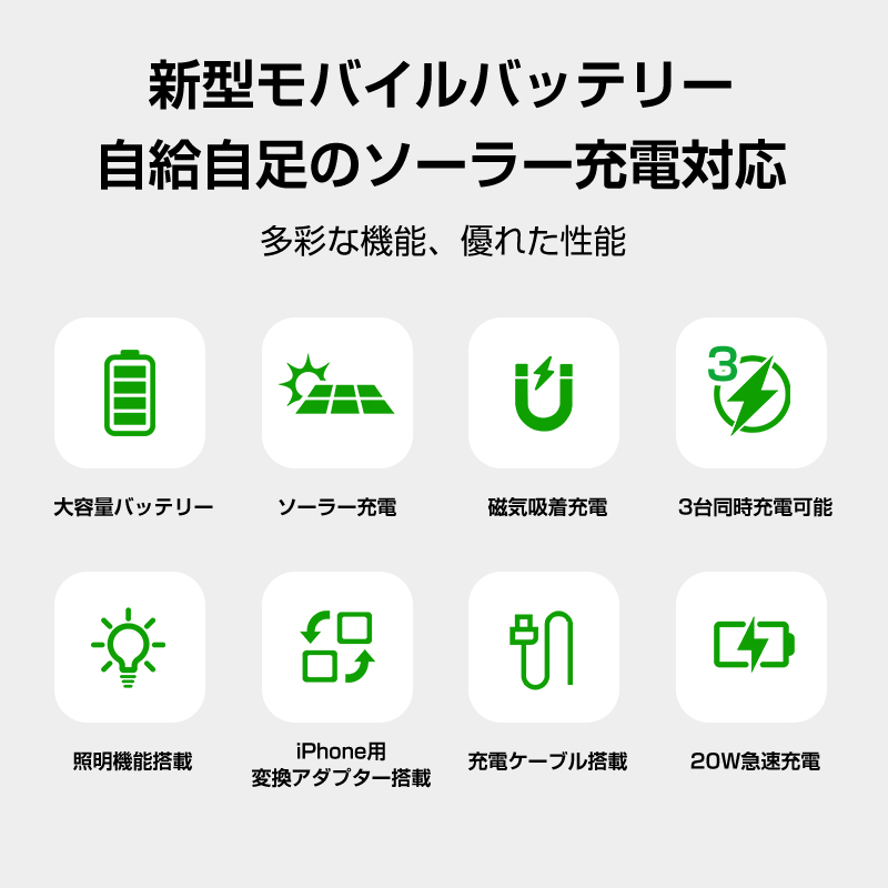 モバイルバッテリー ソーラー充電対応 1500...の詳細画像2