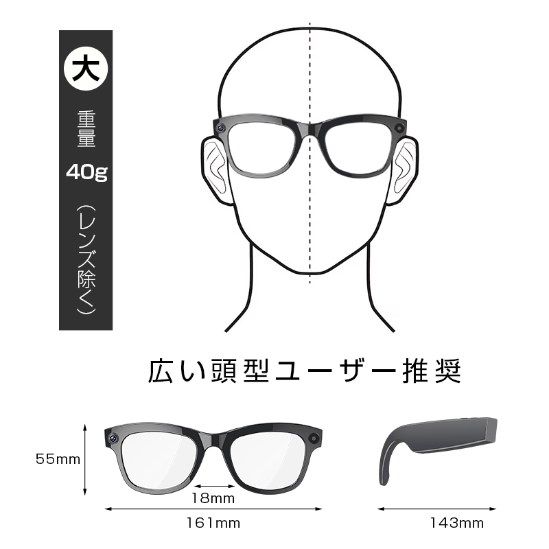 明誠 スマートグラス カメラ付き Bluetooth6.1 ワイヤレスオーディオ