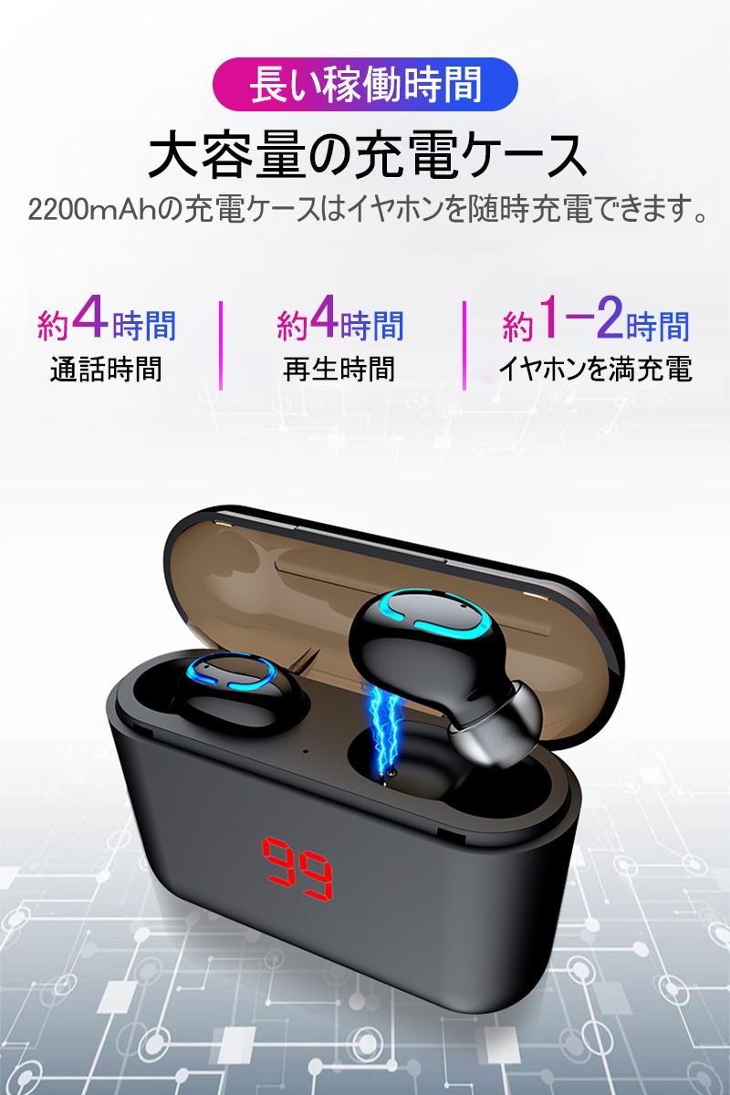 ワイヤレスイヤホン Bluetooth 5.0 ヘッドセット 防水 防滴 自動ペアリング 左右分離型 Hi-Fi高音質 残電表示 LED付き 2200mAh大容量  軽量 ノイズキャンセリング :slub-644:SLUB-ショップ - 通販 - Yahoo!ショッピング