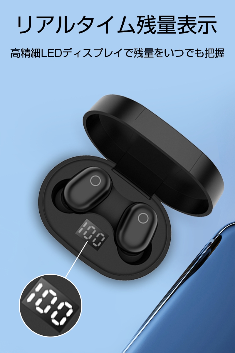 ワイヤレスヘッドセット Bluetooth5.3 イヤホン ワイヤレスイヤホン 両耳 TWS 左右分離型 Hi-Fi高音質 バッテリー残電量表示 LED付き 長時間待機｜slub-shop｜18