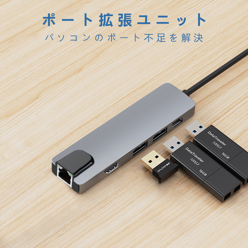 USB C ハブ USB Cドック 5in1ハブ 有線LAN イーサネット 変換 