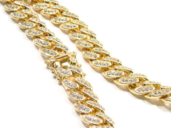 関税/送料込み【BELLGIO】12mmミックスカラーキューバンチェーン 金メッキ【幅12mm☆ショートタイプ☆びっちりジルコニアを