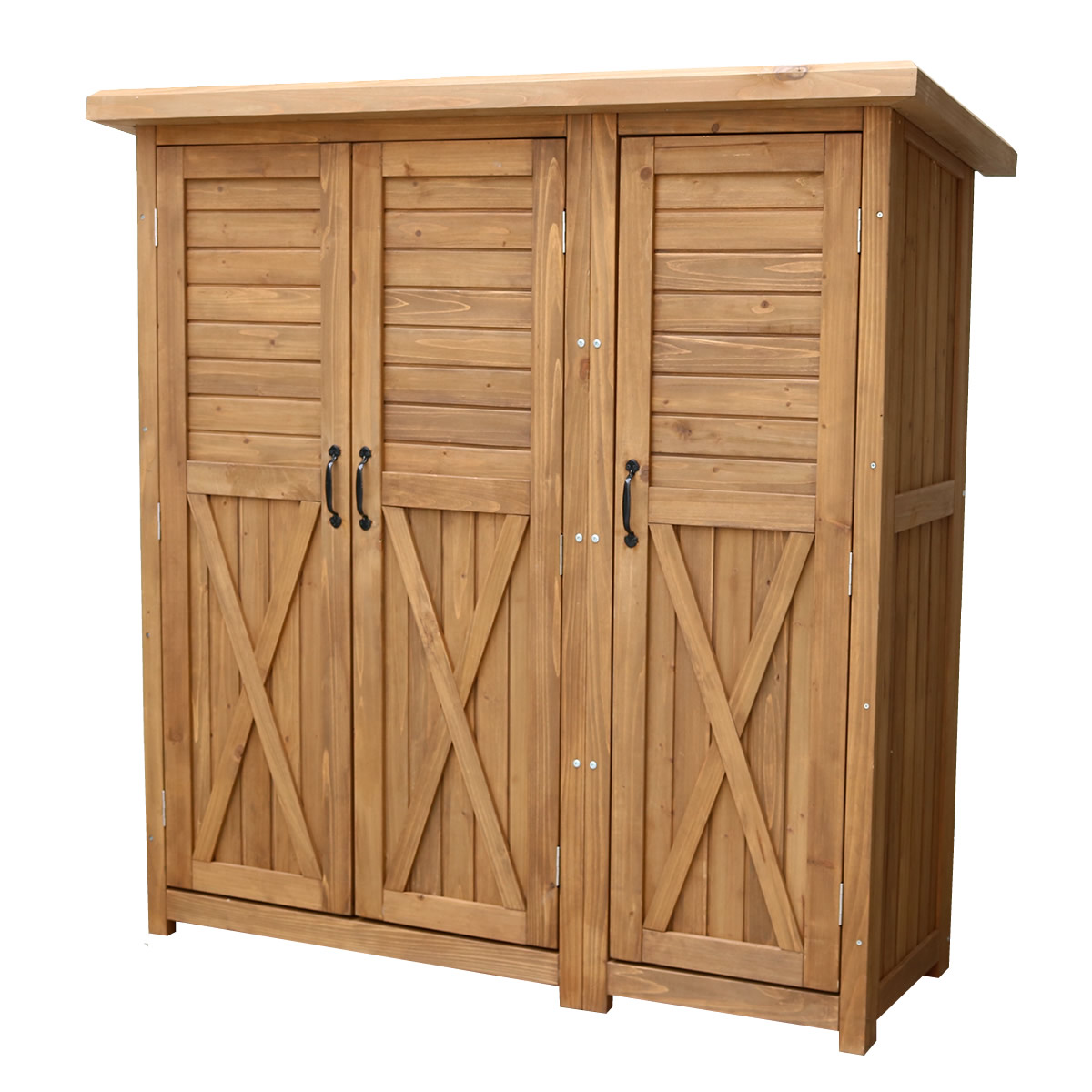 木製　収納庫　物置　室外　おしゃれ　ガーデン収納　大型収納庫（三つ扉）天然木　木製物置　大型