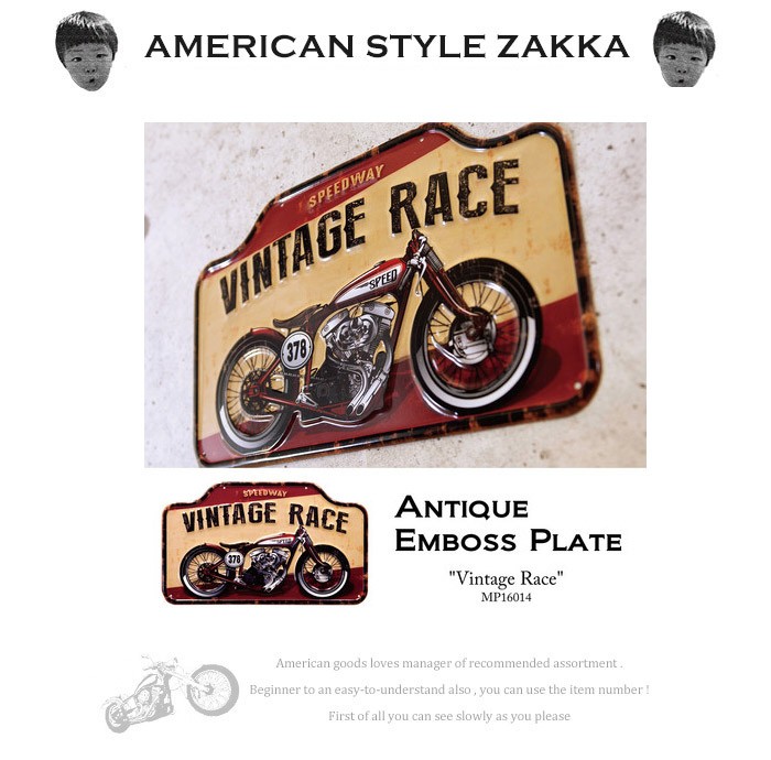 ブリキ看板 西海岸 バイク おしゃれ カリフォルニア Vintage Race