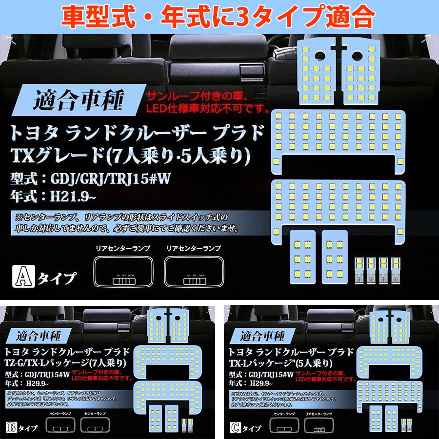 プラド 150系 TXグレード(7人 5人乗)ホワイトLED室内灯Aルームランプ