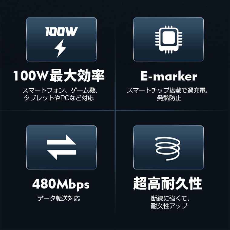 1m/2mx2本】USB C to C 充電ケーブル Type C 急速充電ケーブル【100W 5A 480Mbps データ転送】PDQC3.0対応  E-marker スマートチップ搭載 :c301871-02:LLスマホサービス - 通販 - Yahoo!ショッピング