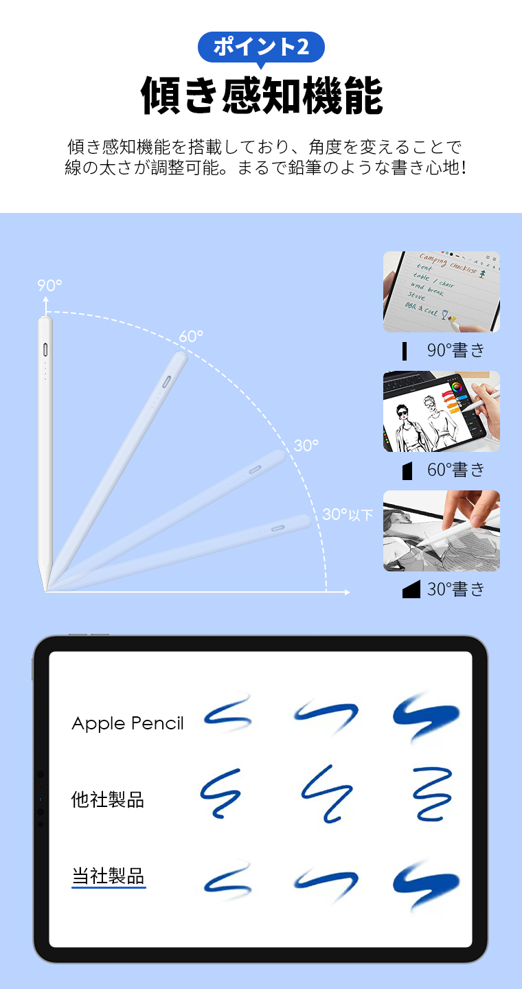 iPad ペン タッチペン スタイラスペン アップルペンシル 極細 高感度