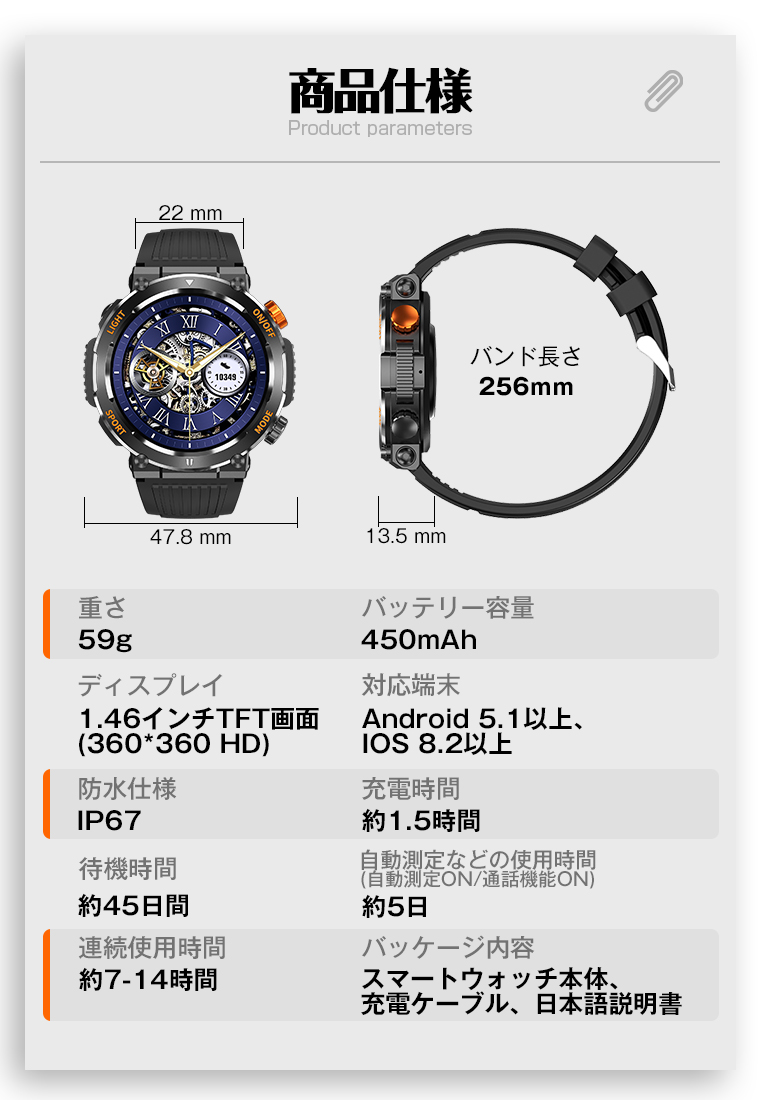 【5％OFF】スマートウォッチ 日本語対応 スマホウォッチ スマート時計 軍用規格 通話機能 血中酸素 腕時計 1.96インチ メンズ IP67防水 心拍数 Bluetooth5.3｜smahoservic｜16