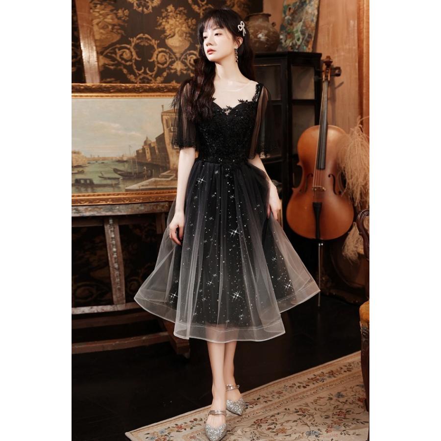 パーティードレス 結婚式 お呼ばれドレス 袖あり ラメ チュールドレス ミディアムドレス 大きいサイズ 3L 4L 黒 韓国 ファッション 大人可愛い  :s-m-31-t376465:ちいさなライオン 通販 
