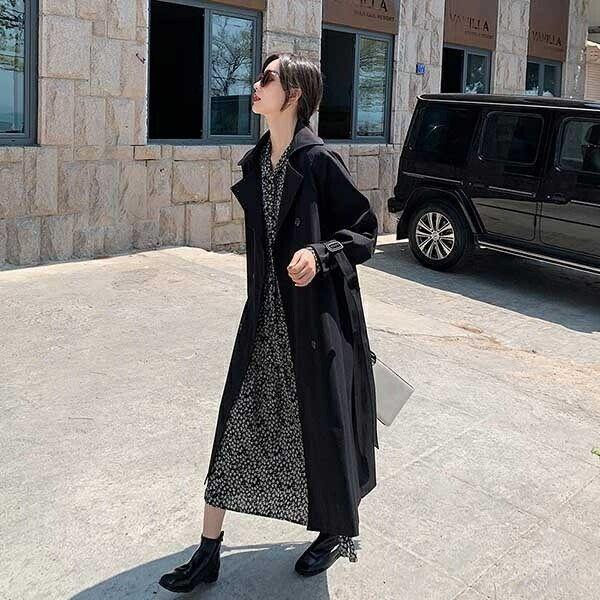韓国風 新作 ブラック 黒 トレンチコート レディース 春コート 長袖 