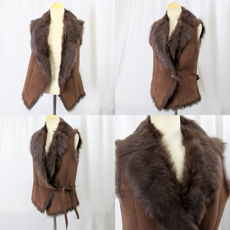 リアルファー　フード付きモスグリーン　リバーシブル ムートンベスト リアルファー フード付きモスグリーン リバーシブル ムートンベスト