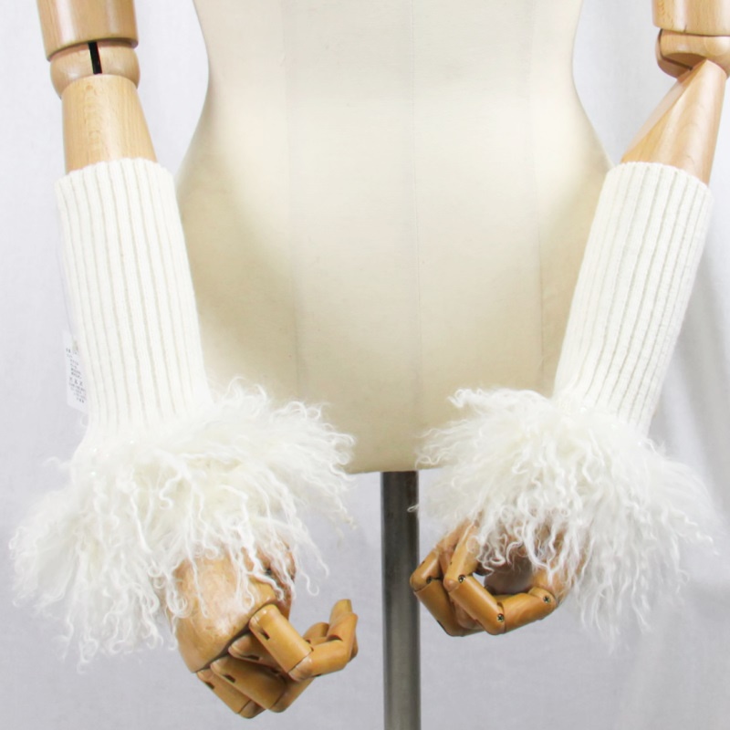 毛皮/チベットラム ニットアーム リアルファー 本革 アームカバー 配送